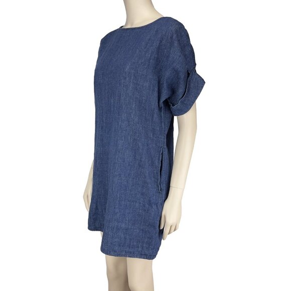 COS Denim Looking Contemporary Blue Hemp+Cotton Short Sleeve Shift Mini Dress - Picture 5 of 11